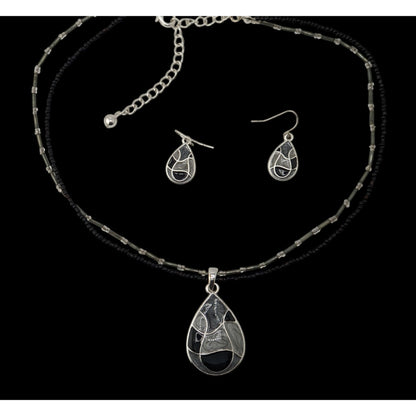 Goth Vintage Kenneth Cole Black Enamel Teardrop Necklace Earrings Set