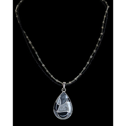 Goth Vintage Kenneth Cole Black Enamel Teardrop Necklace Earrings Set