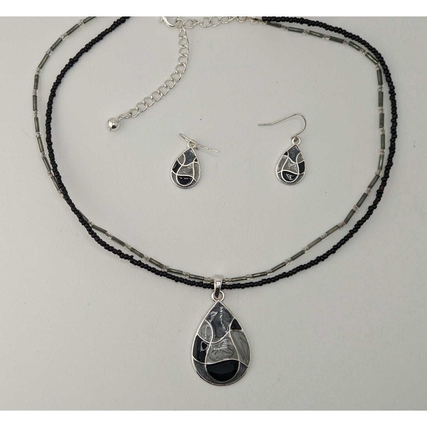 Goth Vintage Kenneth Cole Black Enamel Teardrop Necklace Earrings Set