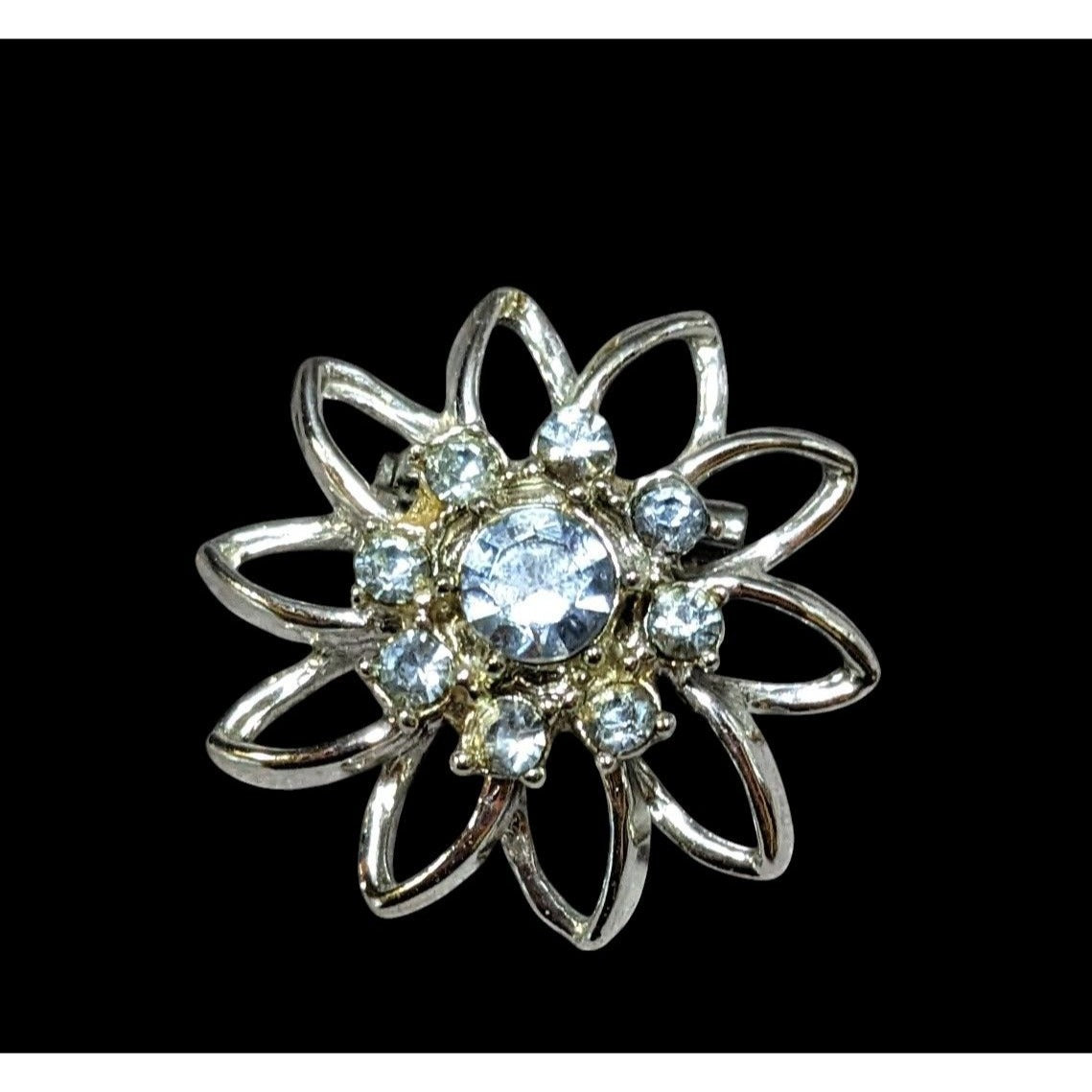 Vintage Blue And Silver Star Flower Rhinestone Brooch