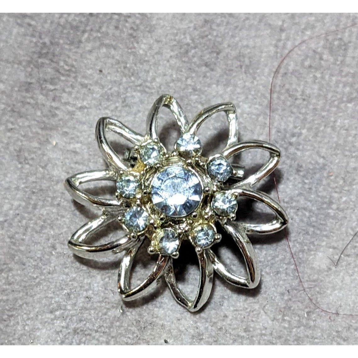 Vintage Blue And Silver Star Flower Rhinestone Brooch