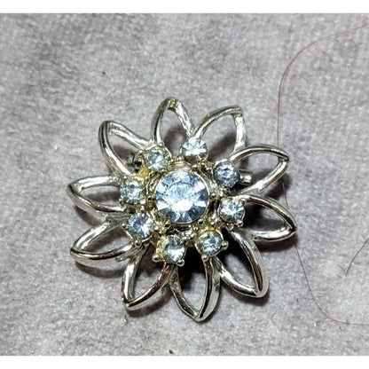 Vintage Blue And Silver Star Flower Rhinestone Brooch