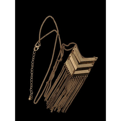 Chevron Gold-Tone Long Necklace With Fringe