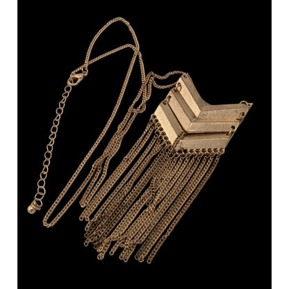 Chevron Gold-Tone Long Necklace With Fringe