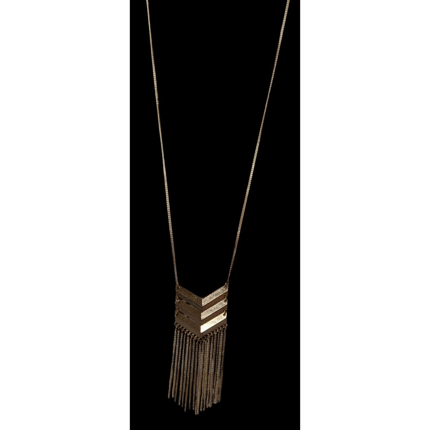 Chevron Gold-Tone Long Necklace With Fringe