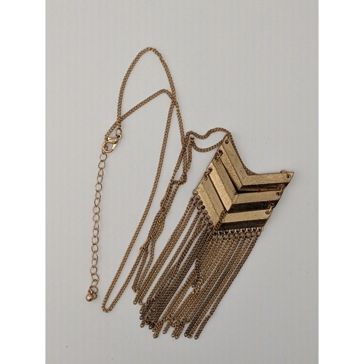 Chevron Gold-Tone Long Necklace With Fringe