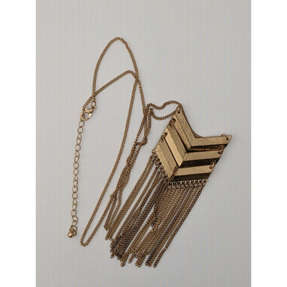 Chevron Gold-Tone Long Necklace With Fringe