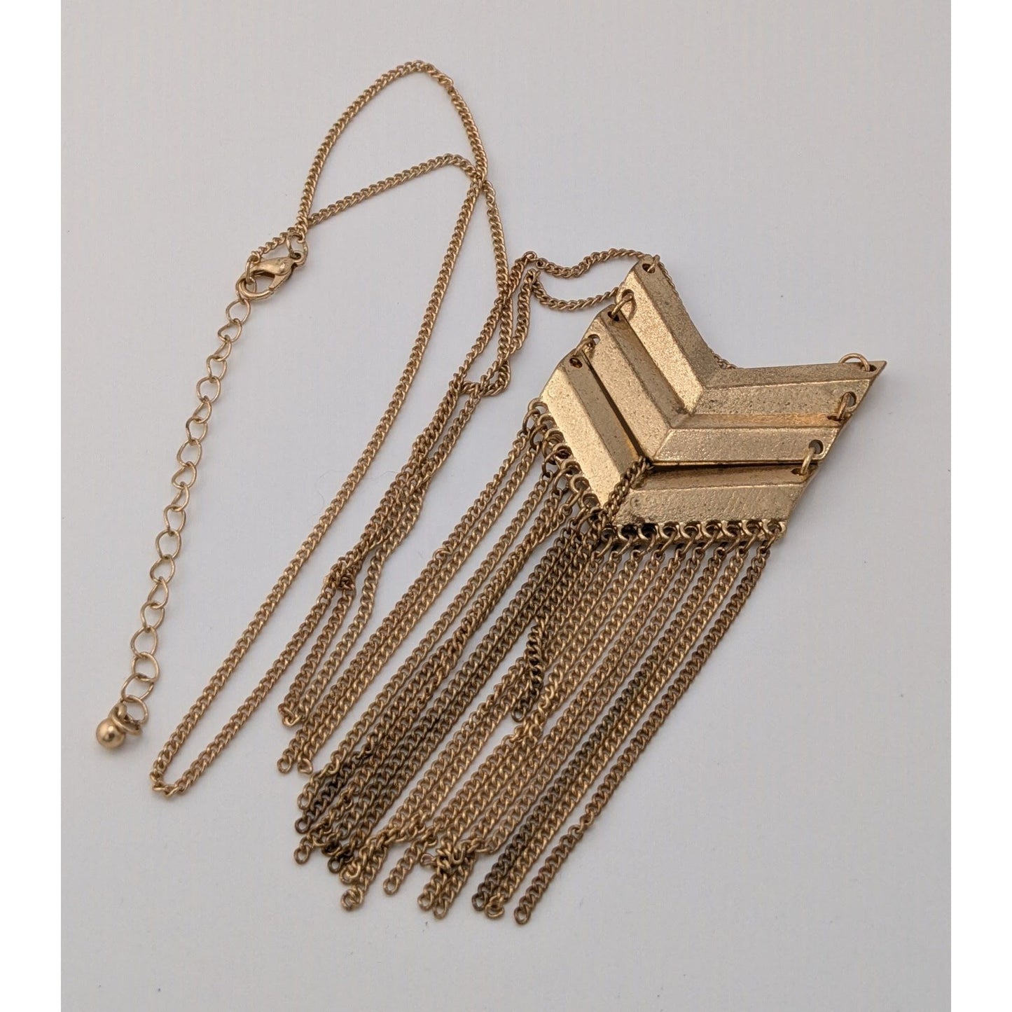Chevron Gold-Tone Long Necklace With Fringe