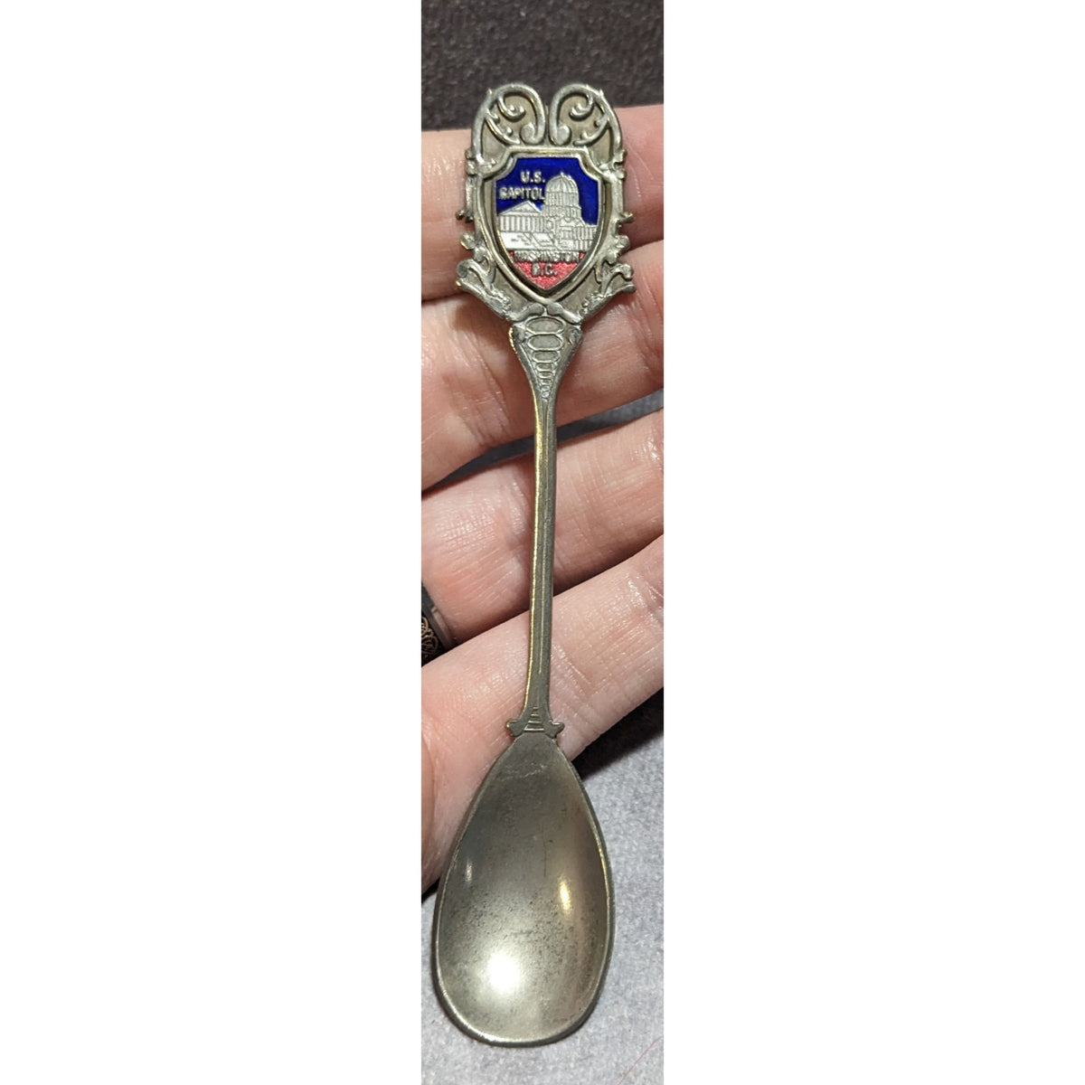 Vintage Travel Metal Silver Tone Washington DC US Capitol Souvenir Spoon 4 1/4