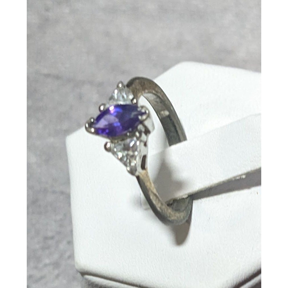 Vintage Purple Marquis Cut And Clear Stone Ring Size 7