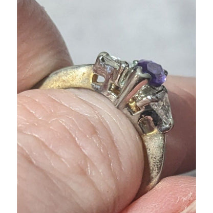 Vintage Purple Marquis Cut And Clear Stone Ring Size 7