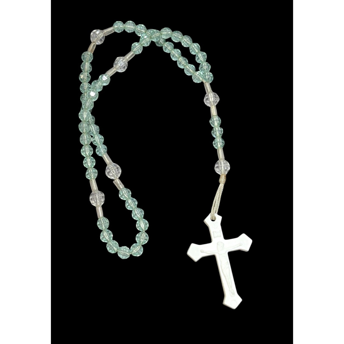 Blue And White Faceted Plastic Beaded Rosary