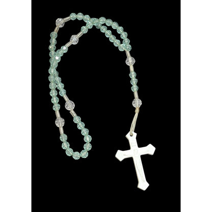 Blue And White Faceted Plastic Beaded Rosary