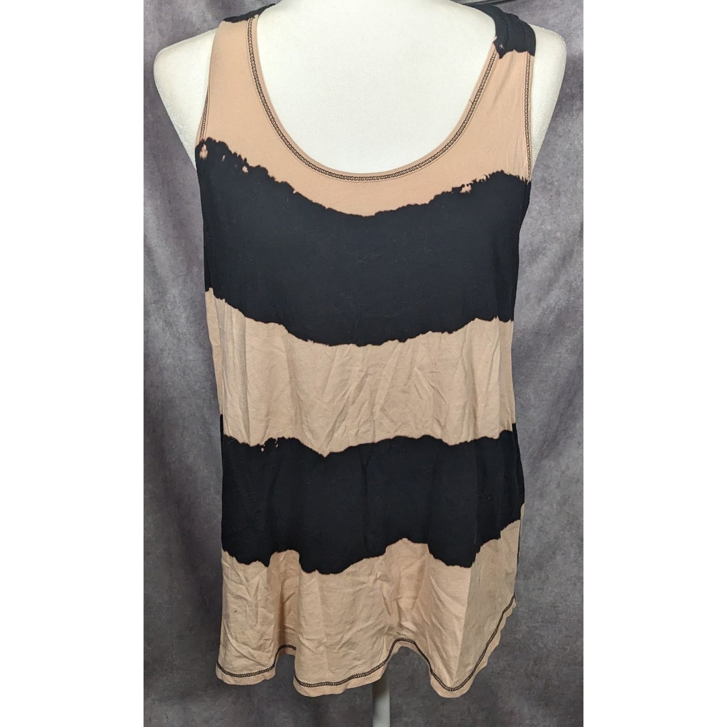 Jennifer Lopez Black And Tan Striped Twist Back Tank Top