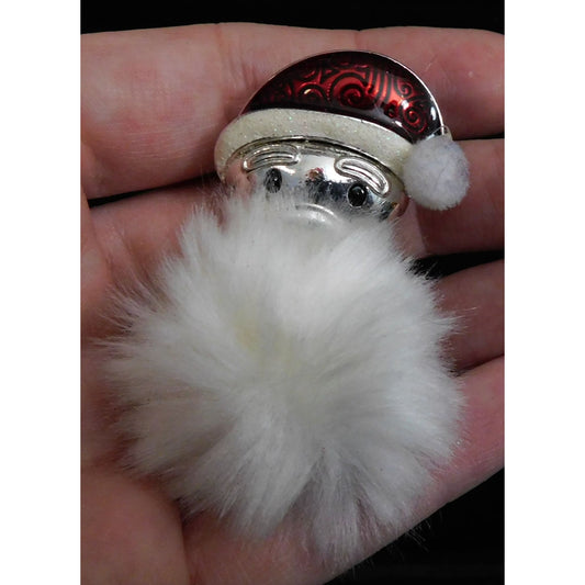 Vintage Fluffy Bearded Metallic Santa Brooch