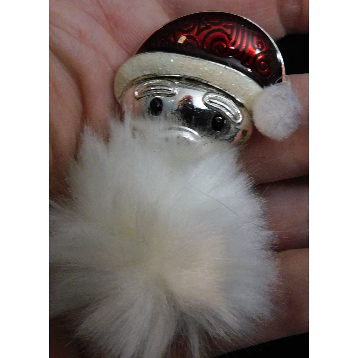 Vintage Fluffy Bearded Metallic Santa Brooch