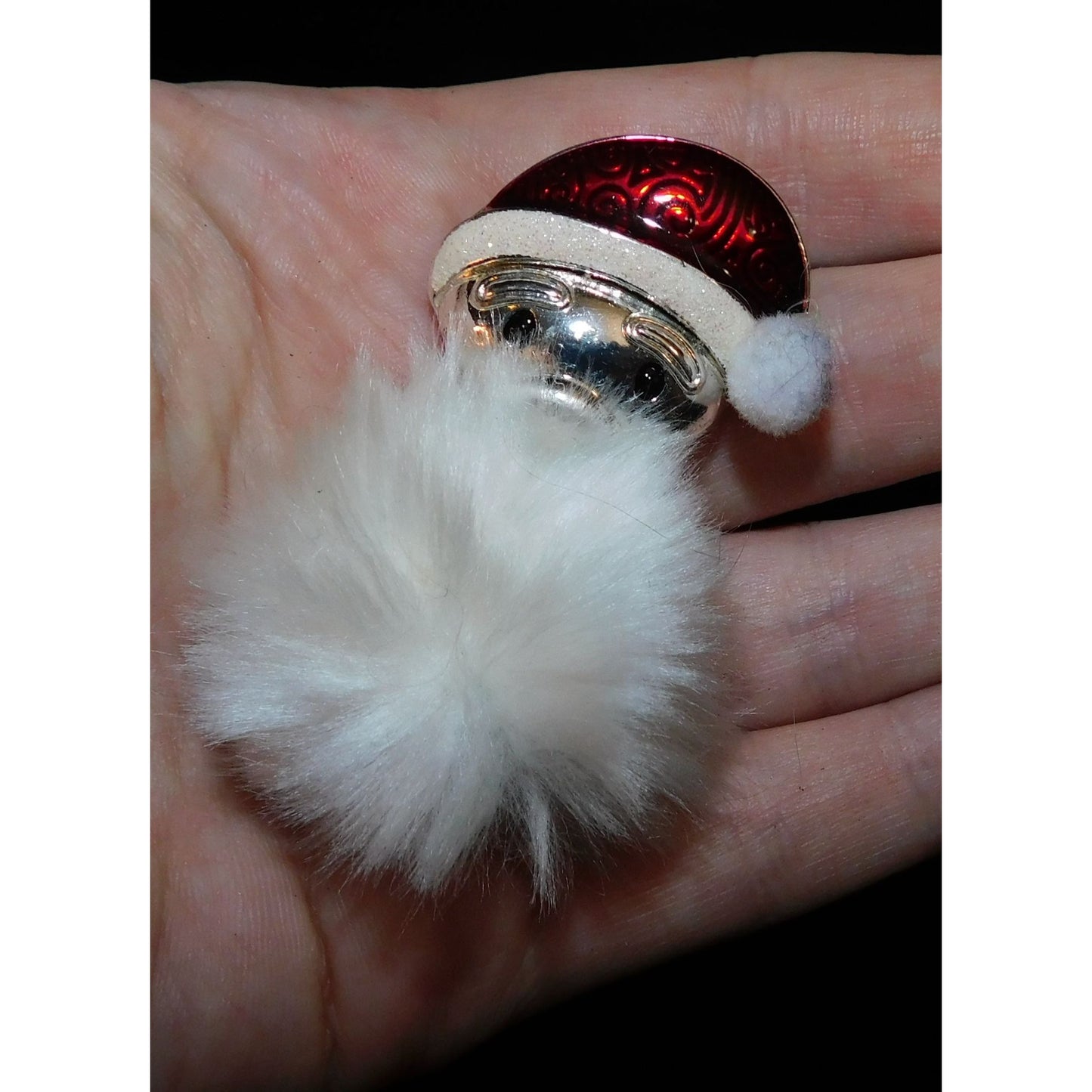 Vintage Fluffy Bearded Metallic Santa Brooch