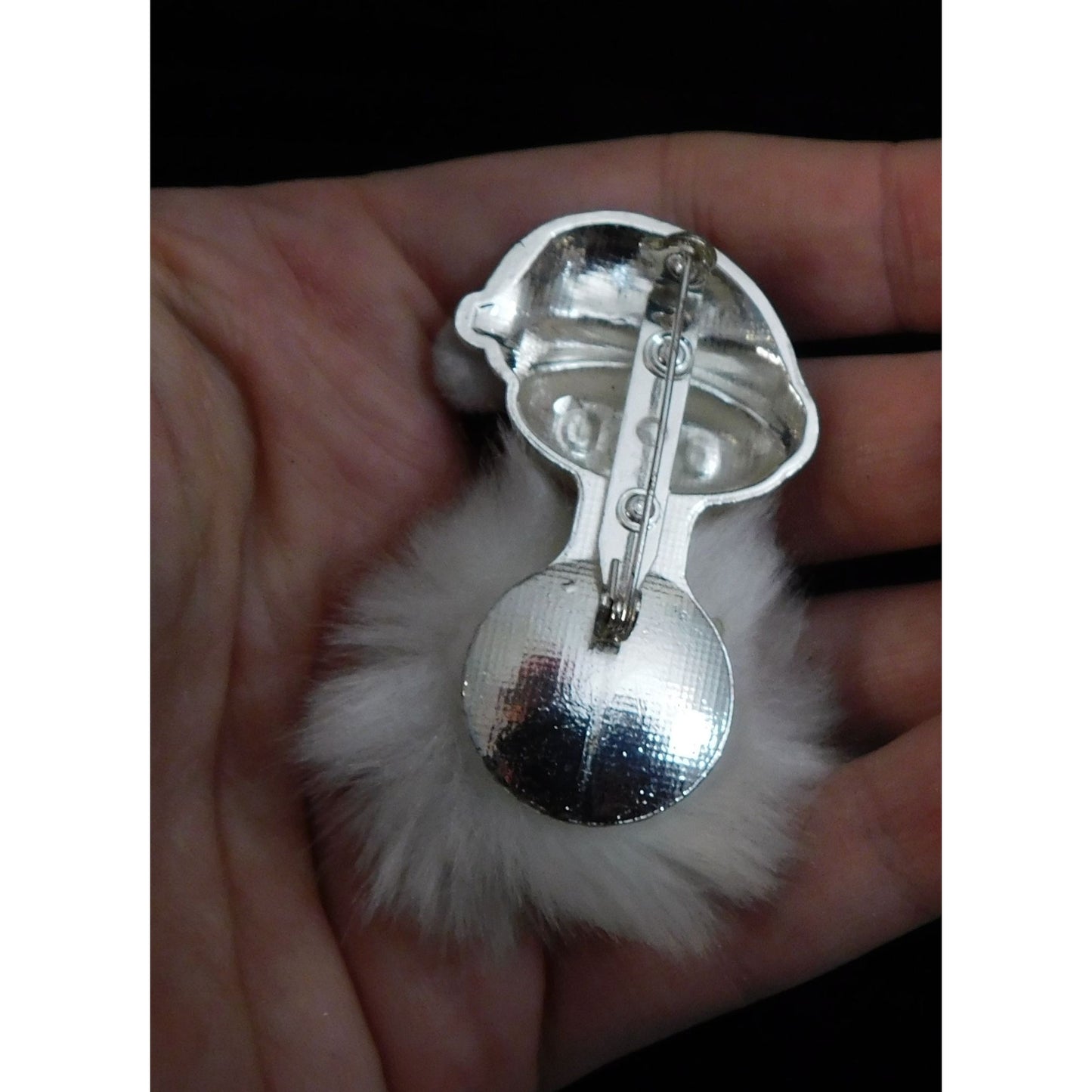Vintage Fluffy Bearded Metallic Santa Brooch