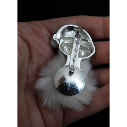 Vintage Fluffy Bearded Metallic Santa Brooch