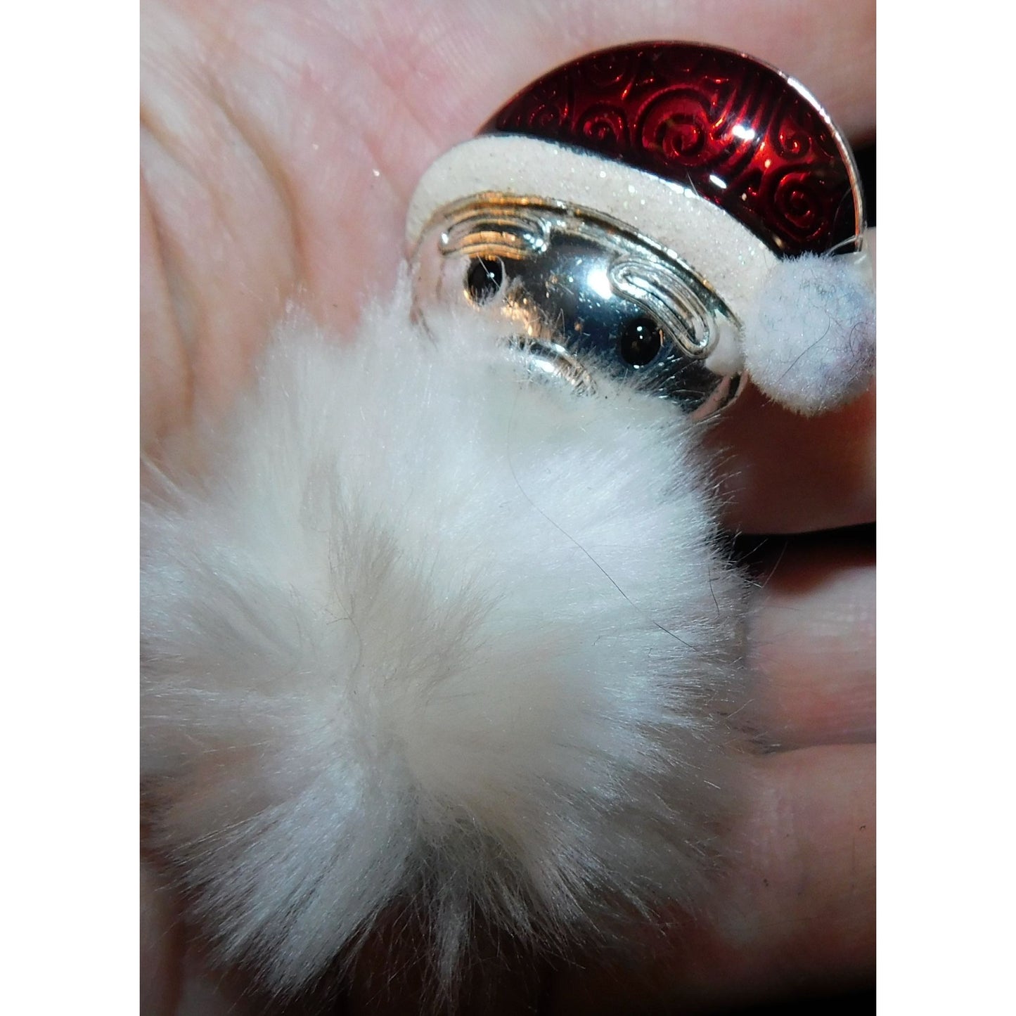 Vintage Fluffy Bearded Metallic Santa Brooch
