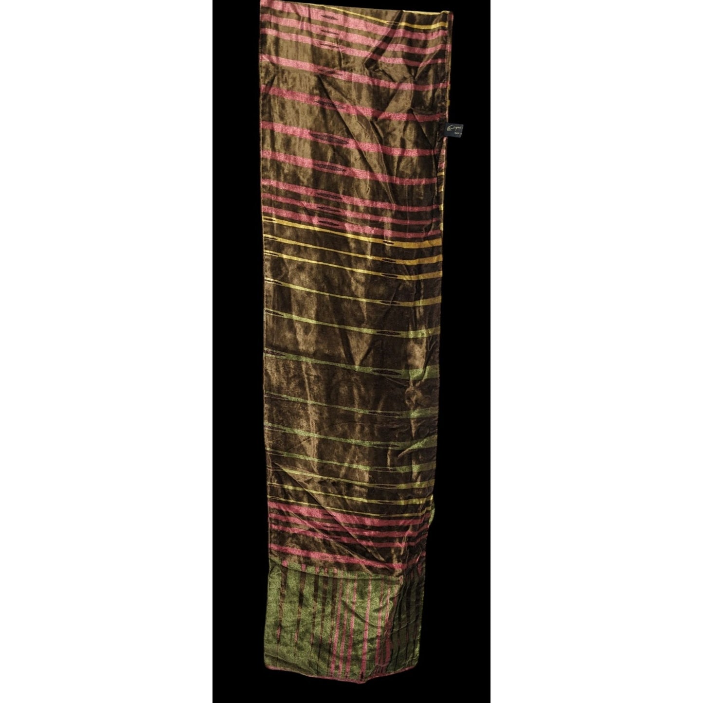 Vintage Georgina Von Etzdorf Velvet Scarf Made In England Striped Pattern Brown Pink Green 66"x10"
