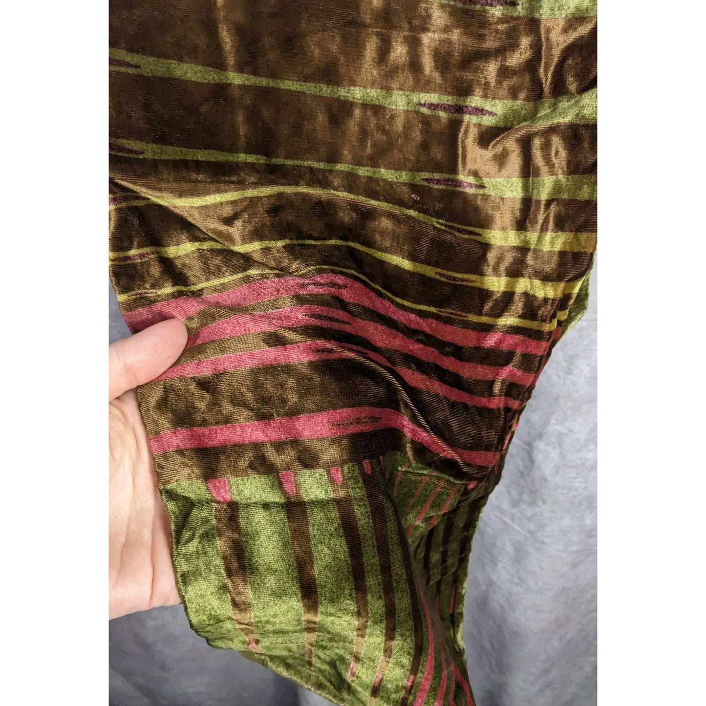 Vintage Georgina Von Etzdorf Velvet Scarf Made In England Striped Pattern Brown Pink Green 66"x10"