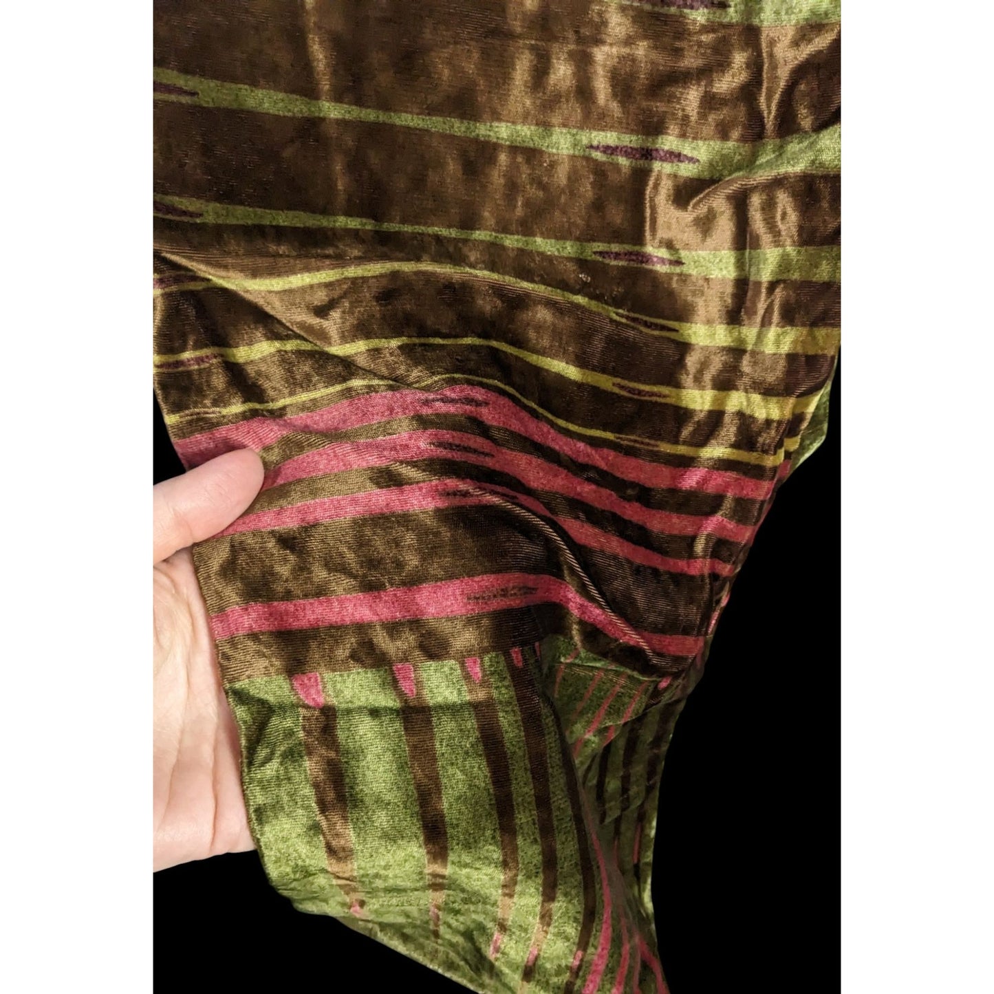 Vintage Georgina Von Etzdorf Velvet Scarf Made In England Striped Pattern Brown Pink Green 66"x10"
