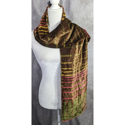 Vintage Georgina Von Etzdorf Velvet Scarf Made In England Striped Pattern Brown Pink Green 66"x10"