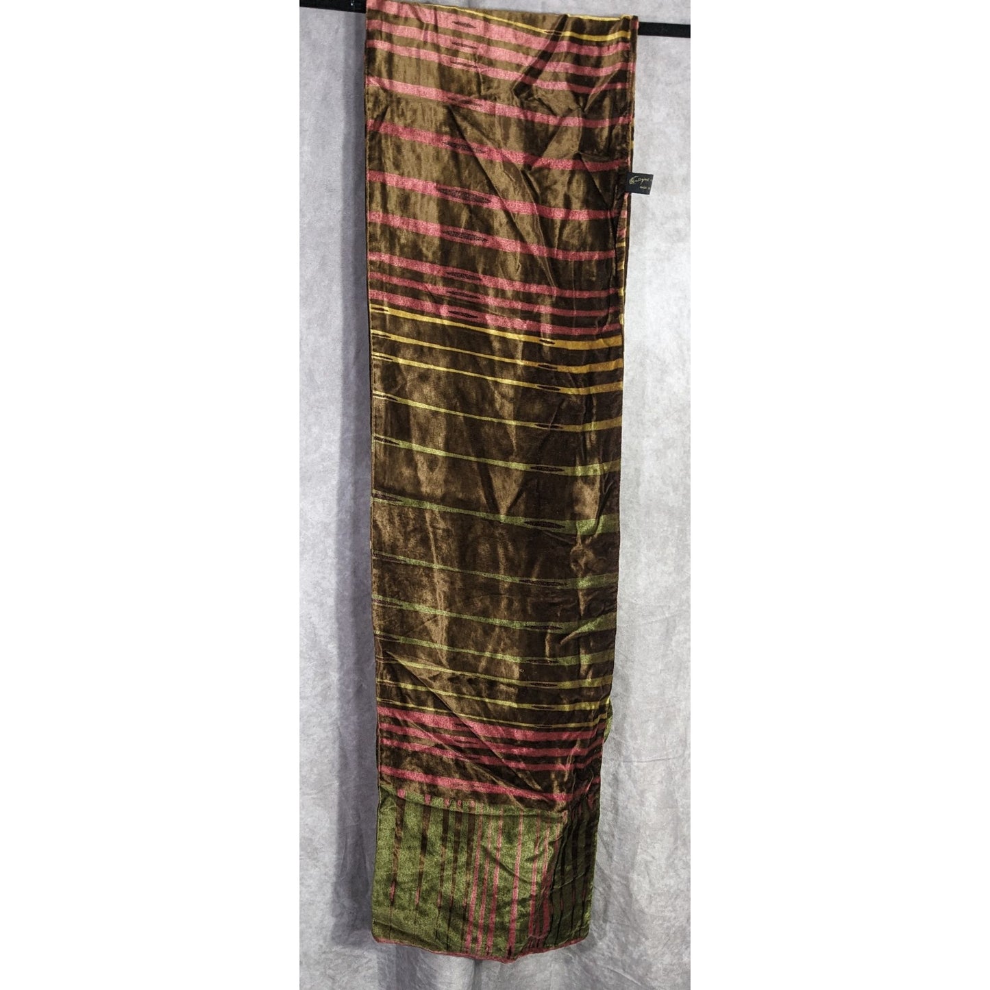 Vintage Georgina Von Etzdorf Velvet Scarf Made In England Striped Pattern Brown Pink Green 66"x10"