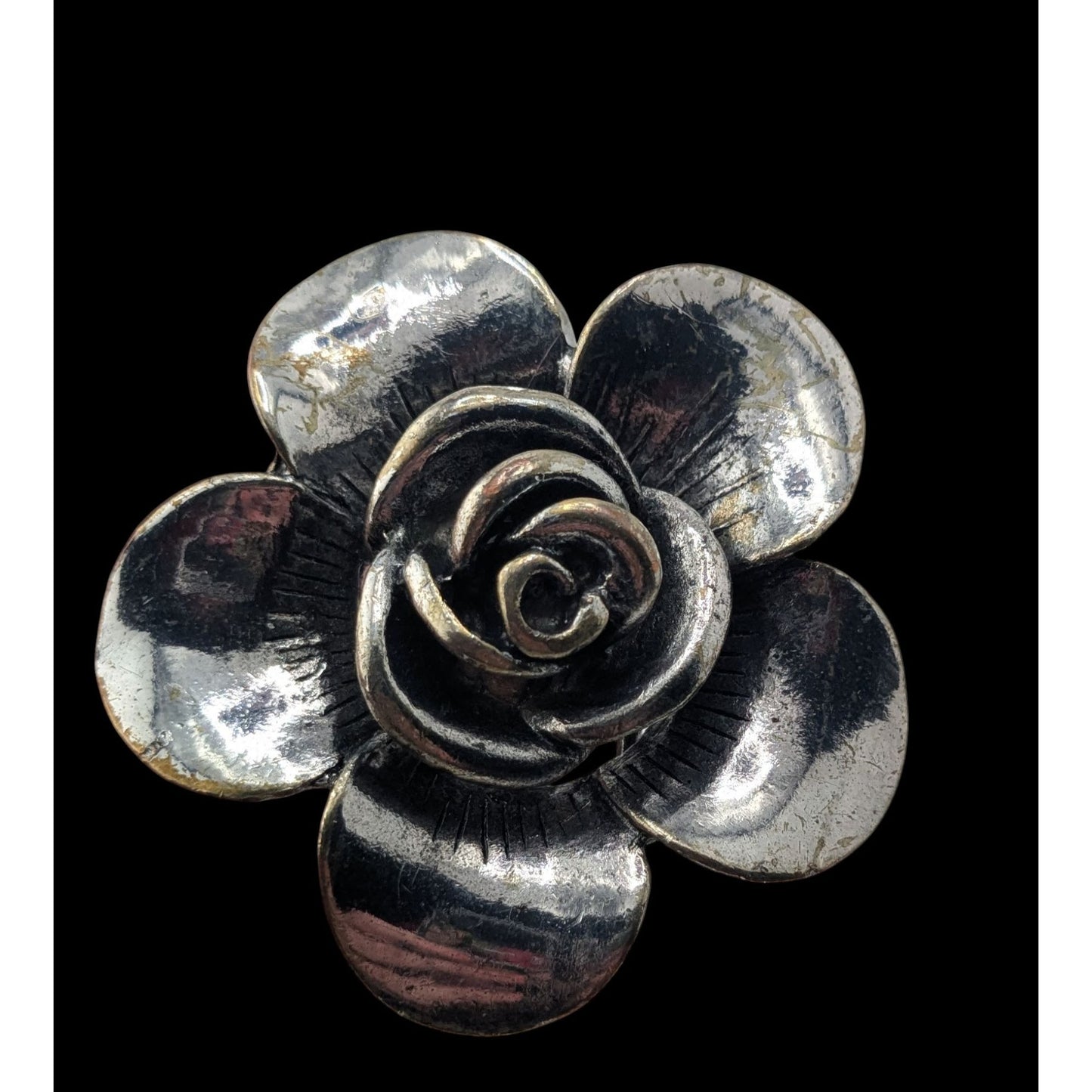 Boho MCM Vintage Silver Tone Sculptural Rose Flower Hinged Bangle Bracelet