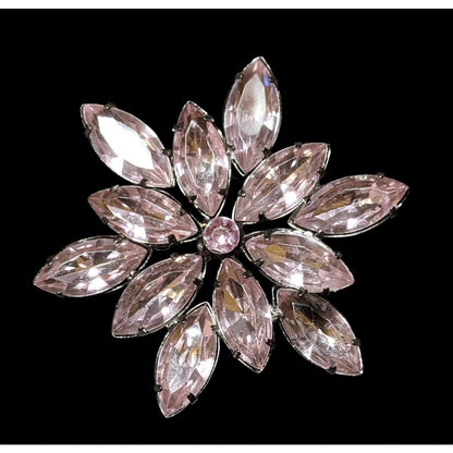 Vintage Pastel Pink Gunmetal Floral Gemmed Brooch