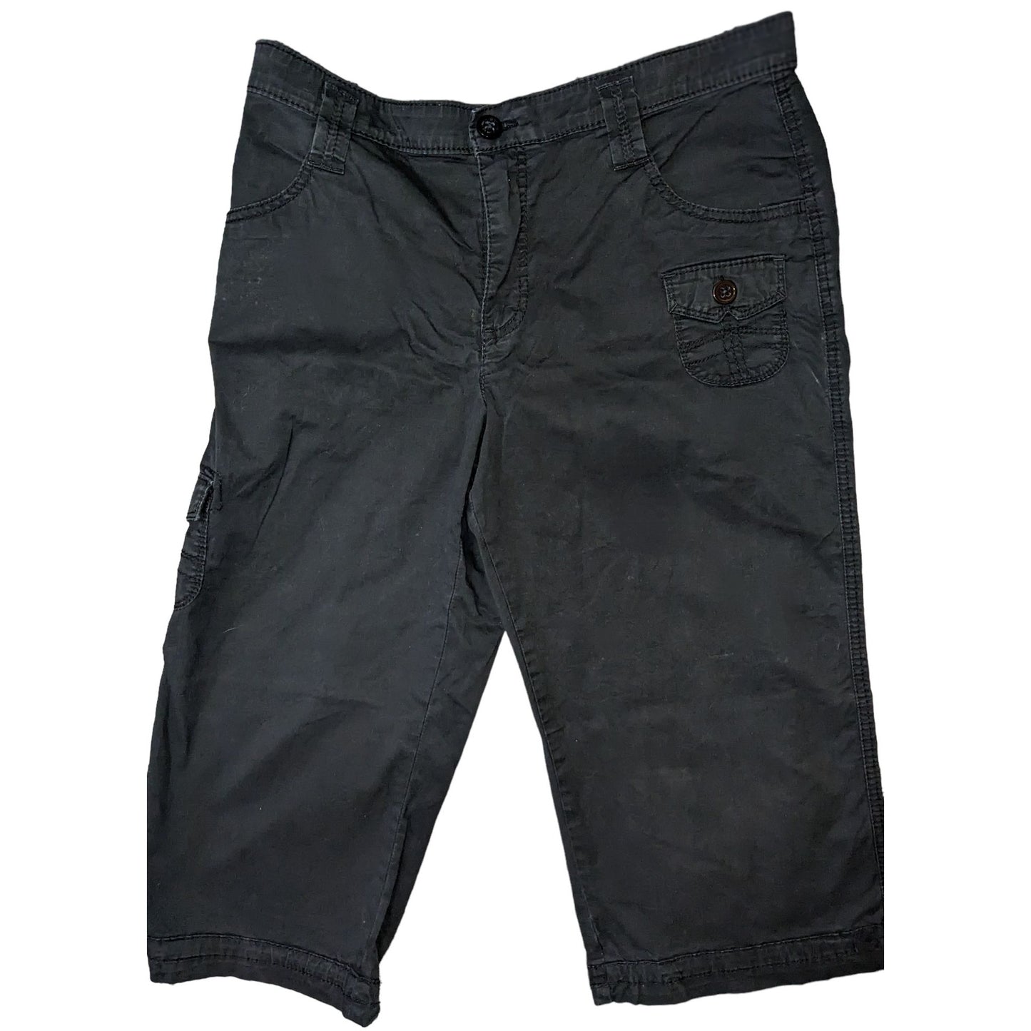 Lee Stretch Black Capri Pants Size 12M Casual Button Pocket Design