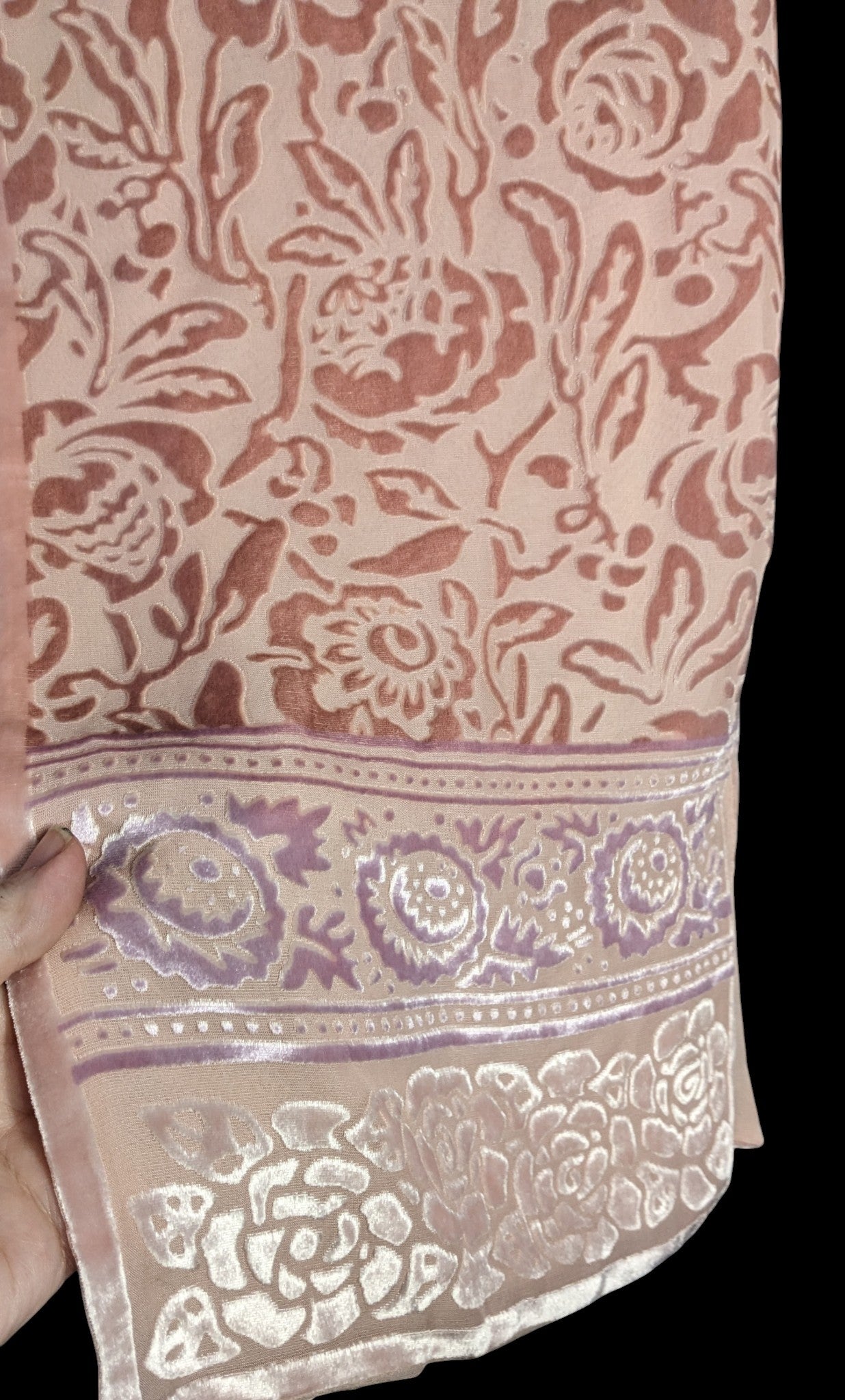 Oscar De La Renta Vintage Coquette Burnout Velvet Floral Scarf