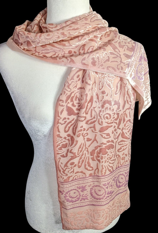 Oscar De La Renta Vintage Coquette Burnout Velvet Floral Scarf