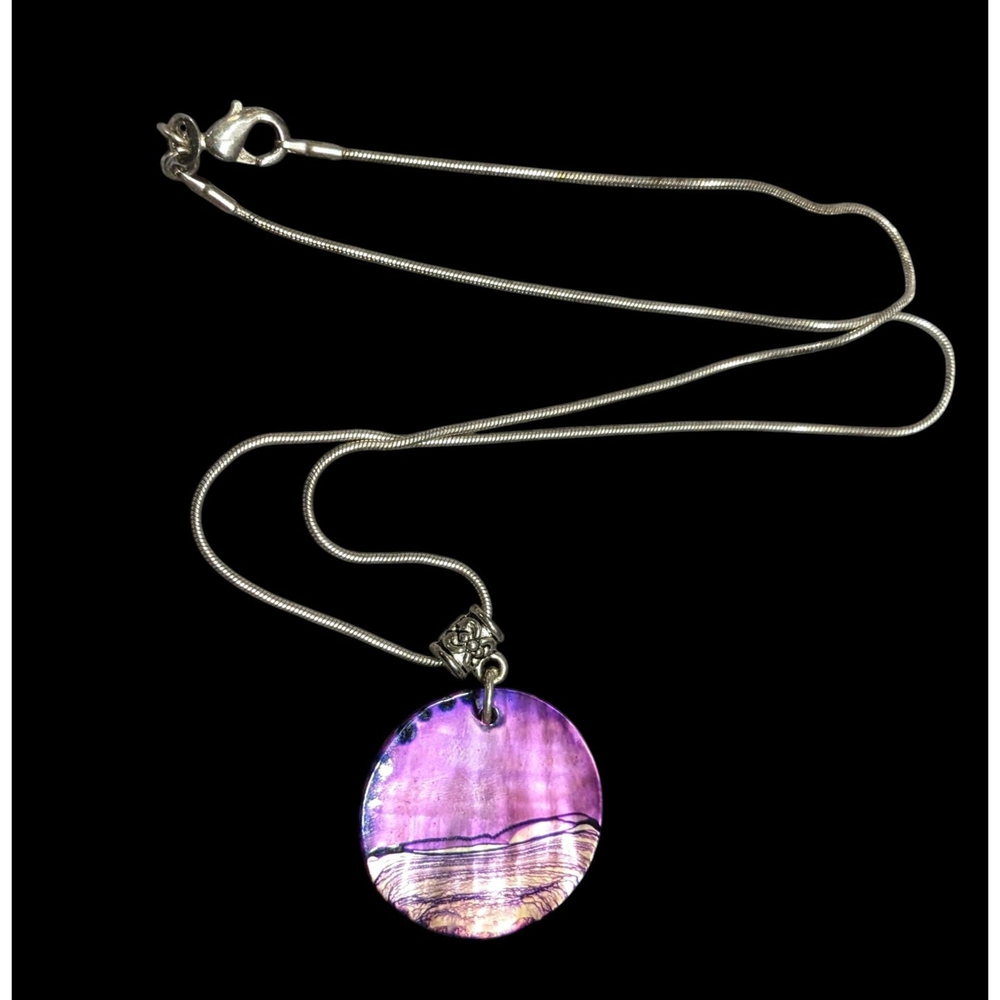 Artisan Signed Dyed Purple Shell Disc Necklace