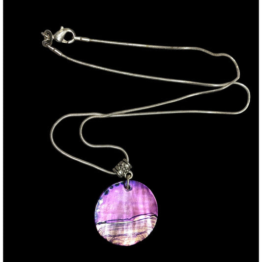 Artisan Signed Dyed Purple Shell Disc Necklace