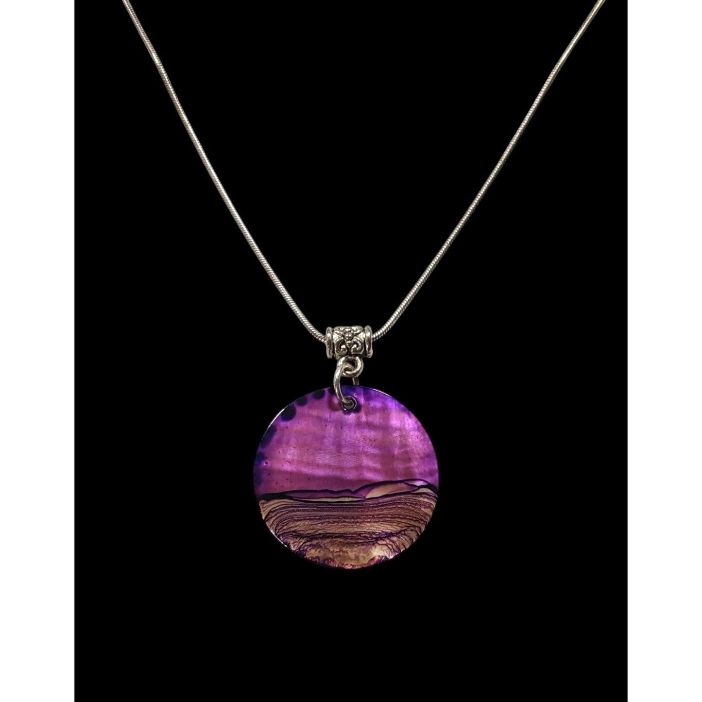 Artisan Signed Dyed Purple Shell Disc Necklace