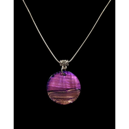 Artisan Signed Dyed Purple Shell Disc Necklace