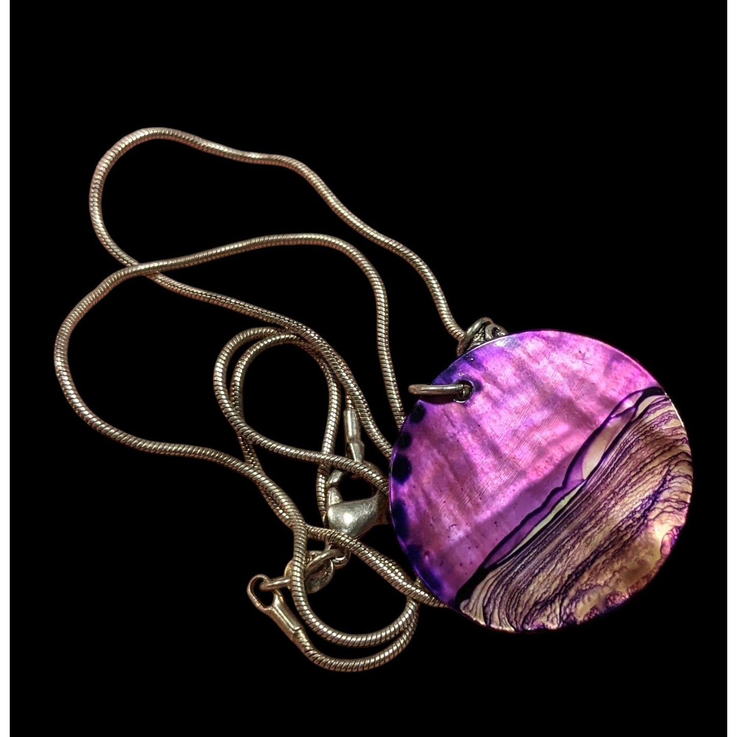 Artisan Signed Dyed Purple Shell Disc Necklace