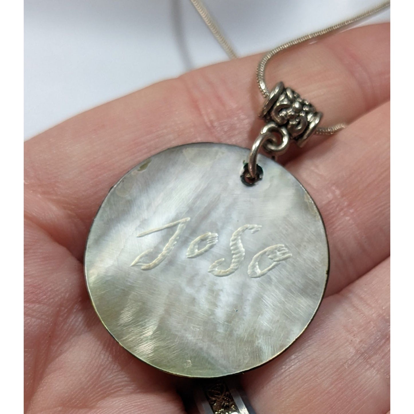 Artisan Signed Dyed Purple Shell Disc Necklace