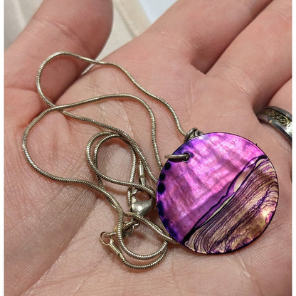 Artisan Signed Dyed Purple Shell Disc Necklace