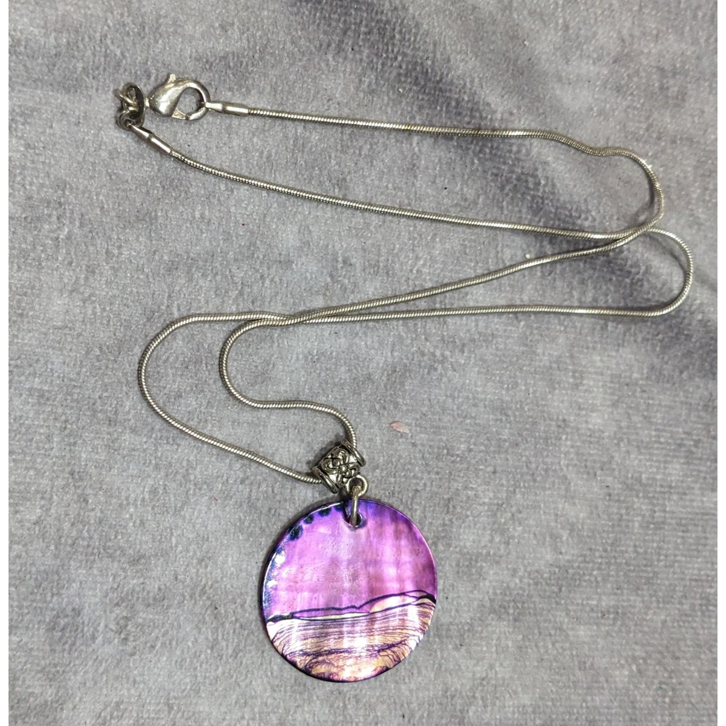 Artisan Signed Dyed Purple Shell Disc Necklace