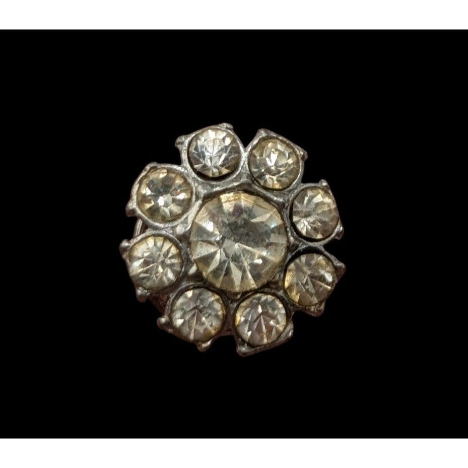 Vintage Rhinestone Military-Inspired Silver Tone Lapel Pin Brooch