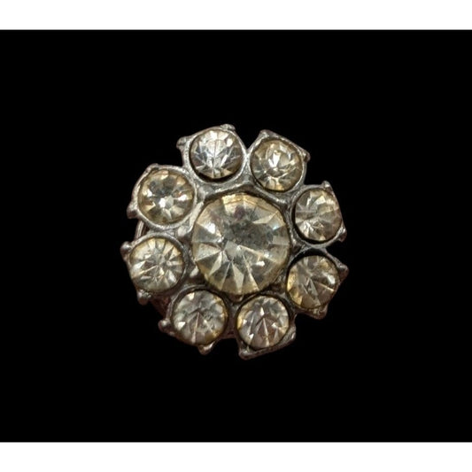 Vintage Rhinestone Military-Inspired Silver Tone Lapel Pin Brooch