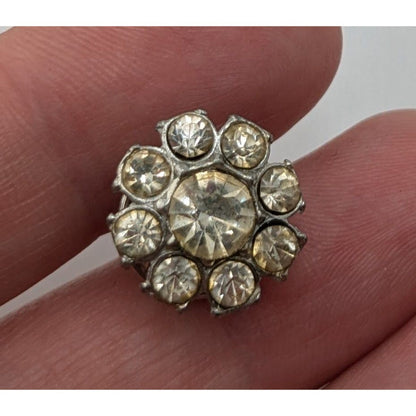 Vintage Rhinestone Military-Inspired Silver Tone Lapel Pin Brooch