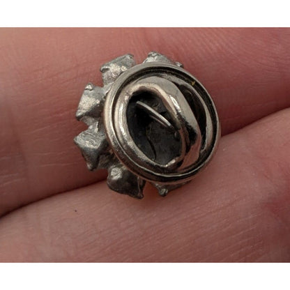 Vintage Rhinestone Military-Inspired Silver Tone Lapel Pin Brooch