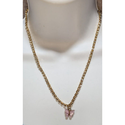 Coquette Fairycore Rhinestone Butterfly Pendant Necklace