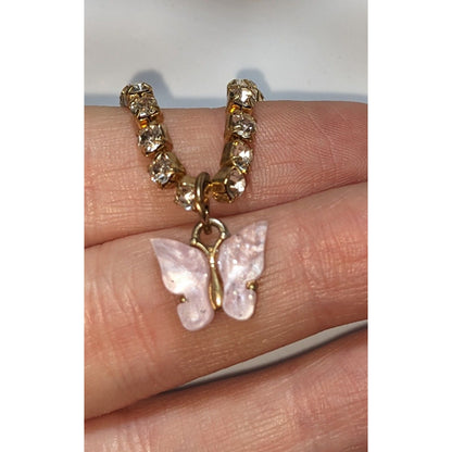 Coquette Fairycore Rhinestone Butterfly Pendant Necklace