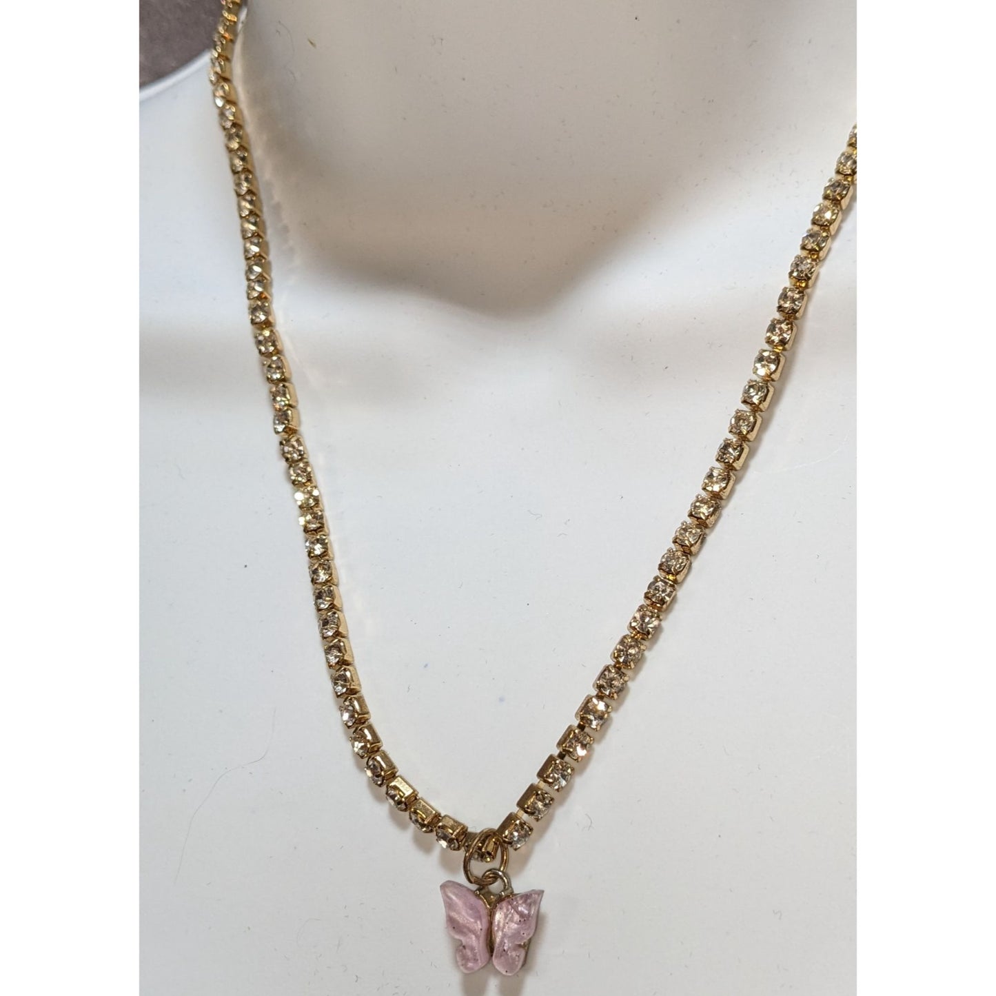 Coquette Fairycore Rhinestone Butterfly Pendant Necklace