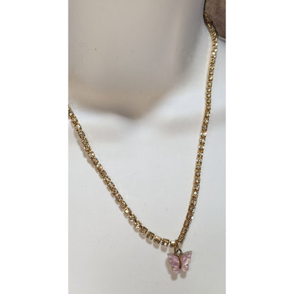 Coquette Fairycore Rhinestone Butterfly Pendant Necklace